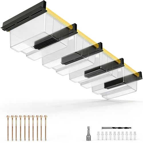 Overhead Garage Storage Rack,Garage Ceiling Storage 5 Rails Set, Overhead Storage Rack to Hold 4 Plastic Totes, Metal Ceiling Racks for Garage Storage to Free Up Floor Space, Garage Organizer System
