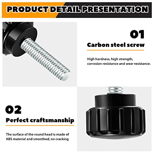 Hotop Threaded Knurled Thumbscrew Monitor Mount Screws on Knobs Monitor Screws Carbon Steel Clamping Knobs Grip Thumb Screw Mounting Thumb Screw, Black(20 Pieces,M4 x 15 mm)