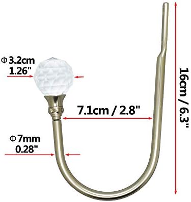 ALEENFOON 2 PCS Crystal Curtain Tieback Hooks U Style Metal TieBacks for Curtains Modern Design Tiebacks for Voiles Curtain Holdback (Silver)