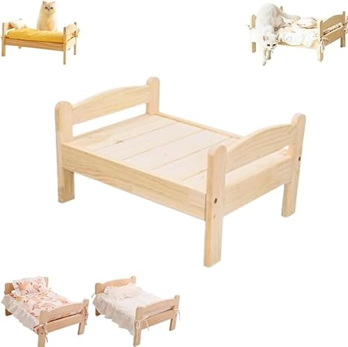 KryZaroオールシーズン天然木製ペットベッド 犬猫共用 おしゃれ省スペース 洗えるクッション 滑り止め通気性 大型/小型犬・猫対応 犬用ソファ/猫ハウス兼用