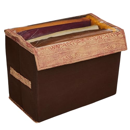 Image of Amazon Brand - Solimo Dot Printed Foldable Large Non-Woven Storage Box|Tranasparent Lid|Durable Handles|Size 42 x 27 x 31 CM (Brown)