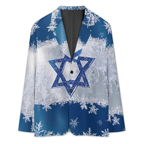 Snowflake Israel Flag Classic Suits Blazer for Men Business Tuxedo Jacket Sport Coat Two Buttons3