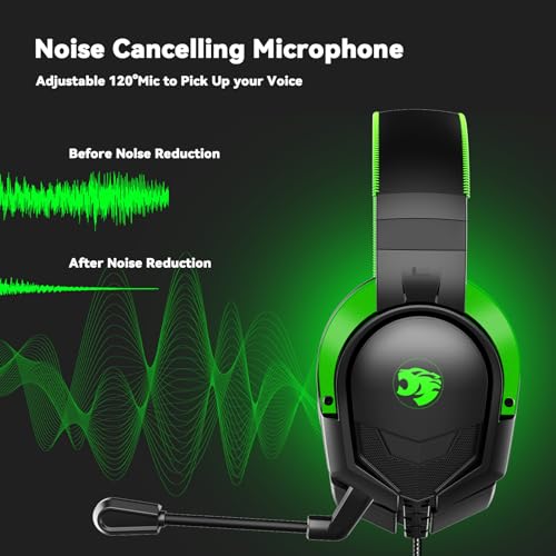 IMYB A88 Gaming Headset with Microphone, Stereo Wired Noise Cancelling Over-Ear Headphones with Mic for Pc, Ps5, Xbox One Series X/s, Ps4, Computer, Laptop, Mac, Nintendo, Gamer (Green) by IMYB - Image 3