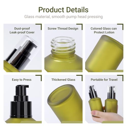 Image of Segbeauty 2oz Frosted Glass Travel Lotion Container Refillable, 3pcs Small Travel Containers for Creams, 60ml Mini Empty Lotion Bottles with Pump Dispenser, Cosmetic Containers Sample Cream Bottle