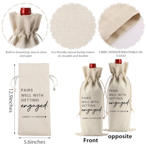 Image of 2pc Engaged Wine Bag Engagement Gifts for New Couples Her | Engagement Party Decorations Pairs Well with Getting Engaged Wine Accessory Sets Champagne Bottle Wraps Bags