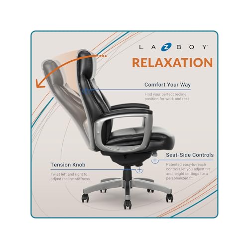 La-Z-Boy Arcadian Ergonomic Executive Chair, Bonded Leather, Black, 29.5D, photo 4 of 4