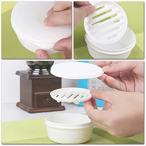 2 Pcs Round Soap Dish Boxes Double Layer Soap Boxes Soap Holders with Cover for Shower, Bathroom, Kitchen, Sink, 19.8*9.7*4.5 ,xhs-02