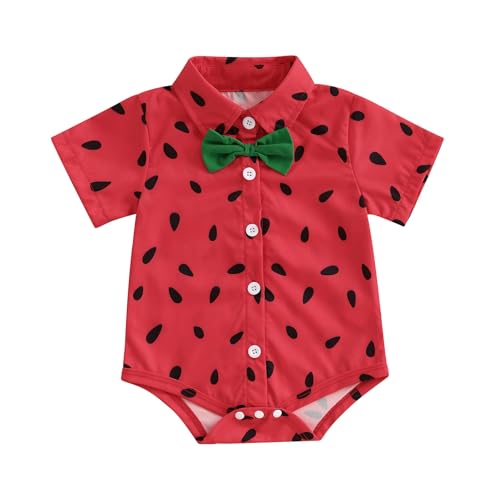 Newborn Baby Boy Watermelon Romper Shirts Summer Clothes Formal Outfit Button Down Short Sleeve Bodysuit Tops