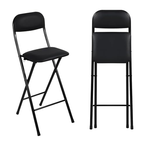 Genérico Folding High Stool with Padded Seat 65cm, 70cm Kitchen Folding Stool, Counter Height Chair for Cafe, Bistro, Office, Home (65cm/26in,Black)