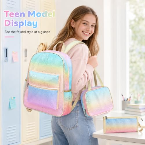 Image of Silkfly 3 Pcs Mesh Backpack Set, Heavy Duty Semi-transparent Bookbag with Lunch Bag Pencil Case for Travel, Beach, Sports