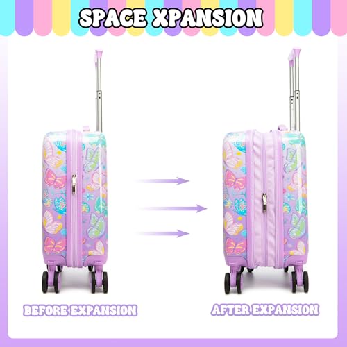 Image of Kid's Luggage Set 2 Piece Suitcase Set 16'' Hardside Luggage with Spinner Wheels Girls Carry on Toddler Luggage Travel Rolling Luggage Carry on Luggage Airline Approved