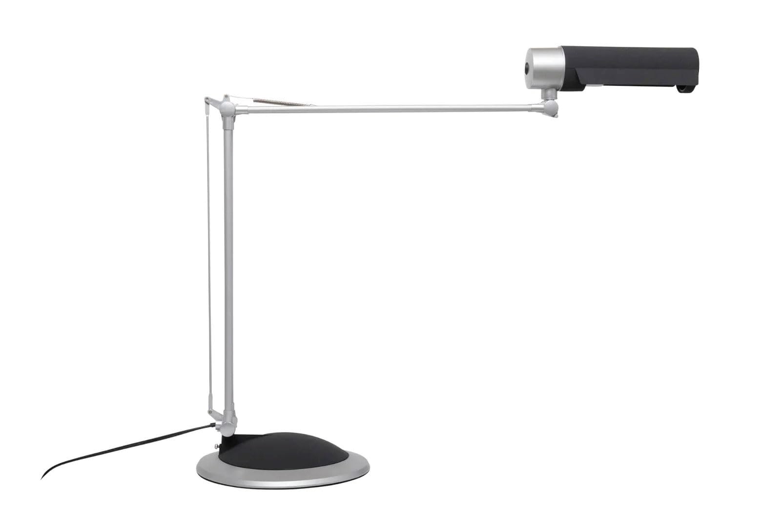 MAUL Lámpara escritorio MAULoffice LED E27 plata con base y pinza | brazo doble orientable, luz cálida confortable, bombilla reemplazable, uso con pie o mordaza