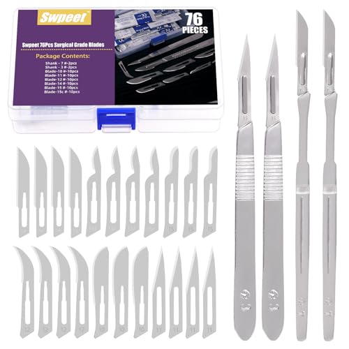 Swpeet 65Pcs 6 Styles #10#11#12#14#15#15C Scalpel Blades Surgical Grade Blades with Thickening #3#7 Scalpel Knife Handle Assortment Kit, Biology Lab Knives for Biology Lab Anatomy