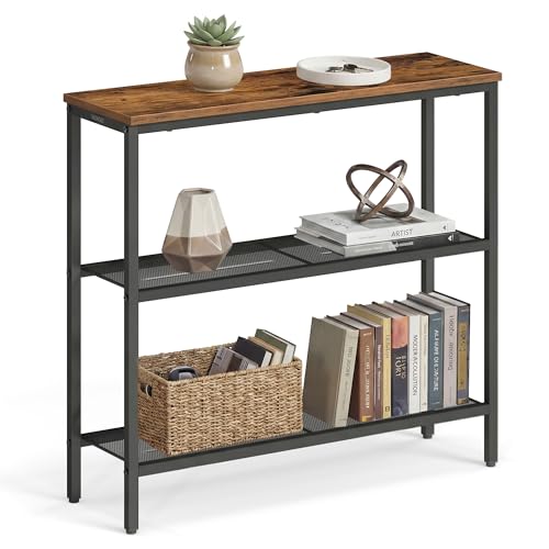 Vasagle Mesa De Consola, Mesa De Recibidor, Tablero De Una Sola Pieza, Montaje Fácil, Para Pasillo, Dormitorio, Salón, 3 Estantes, 24 X 80 X 81,2 Cm, Marrón Rústico Y Negro Tinta Lnt037kd01