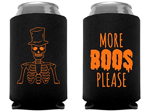 Halloween Party Dosenkühler,More Boos Please,Set mit 12 Stück Schwarz und Orange Halloween Skelett Dosenkühler, perfekt für eine Halloween Party, Halloween Gefälligkeiten, Süßes oder Leckerli-Zubehör Cover