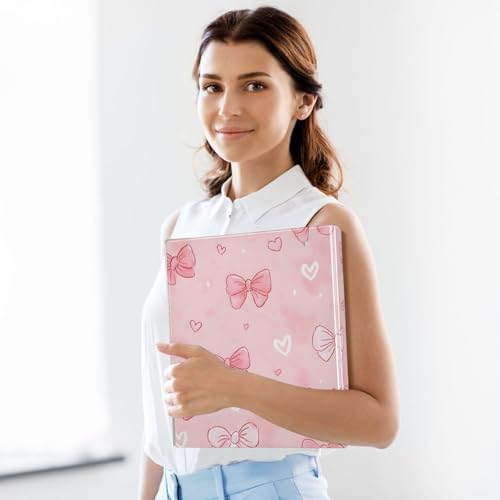 Image of White Pink Bow Heart 3 Ring Binder with 2 Interior Pockets 1.5 inch Binders 3 Ring Heavy Duty Fit 8.5 inch x 11 inch Letter Size for Office School, 2 Pack