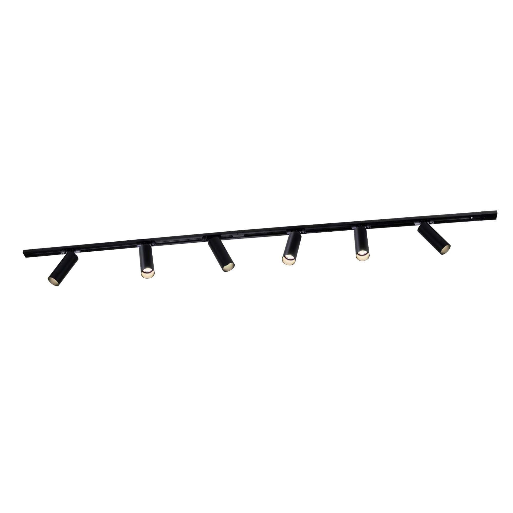 Ledvion - Système d’éclairage LED monophasé, 2m, Rail Monophasé, 3W, Noir, 2700K, 6 spots GU10 orientables, luminaire plafonnier, spot plafond, rail led, plafonnier moderne design