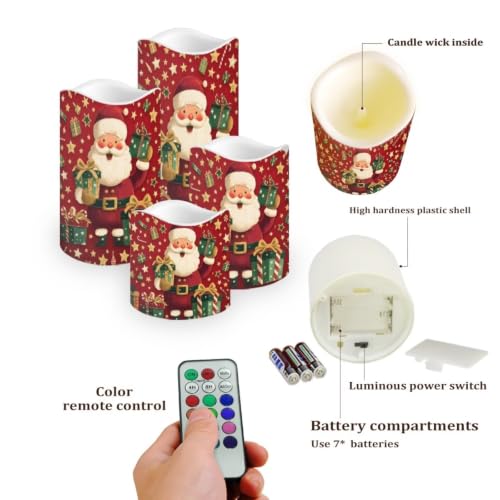 Image of Vintage Christmas Flameless Battery Operated Candles Set of 4 | cozy Xmas Flameless Candles with Remote Flickering, LED Candles with Timer for Living Room Decorations