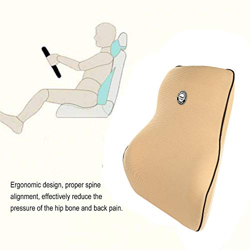 Image of Oshotto Air Fabric Lumbar Support for Office Chair | Back Pillow for Car | Memory Foam Orthopedic Cushion - Provides Low Back Support Compatible with Chevrolet Aveo (Beige)