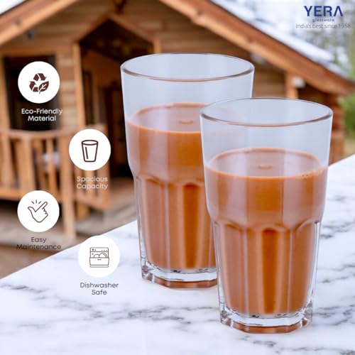 Image of Yera Stylo Designer Tumbler Set of 6, 375 ml Each | Transparent | Hot & Cold Drinks, Juice, Cocktail, Milkshake, Smoothie | Ideal for Home, Party, Restaurant, Gifting | Special Occasions