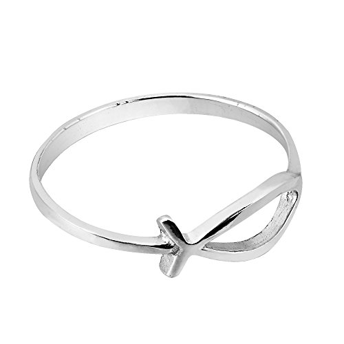 AeraVida Simple Plain Ichthys Christian Fish Sterling Silver Everyday Ring2
