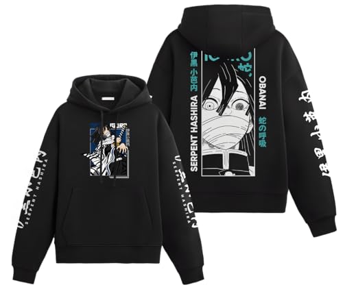 Image of Anime Inspired Design Unisex Pullover Hoodie, Black, Graphic Print Front and Back