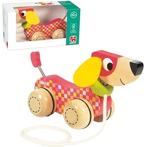 Goula Pull Along Dog – Cute Cause & Effect Pull Along Wooden Toy for Young Children – Encourage Hand Eye Coordination & Fine Motor Skills – Adorable, Engaging & Interactive Toy for Kids – 12 Months +