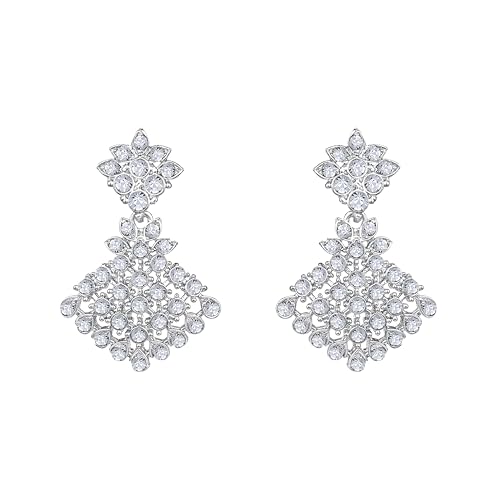 Image of Atasi International Silver Plated White Crystals American Diamonds Stylish Necklace Set with Earrings and Maang Tikka for Women and Girls | Stylish Jewellery for Party, Wedding and Festive Occasions (R6159)