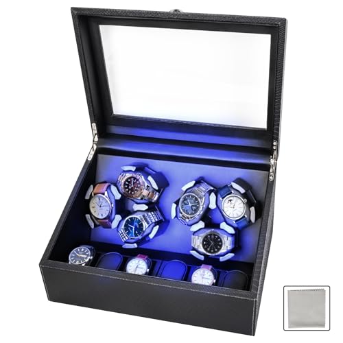 hightall Luxury Automatic Watch Winder for Rolex/Omega/Cartier | 6+6 for Automatic Watches with Whisper-Quiet Motor (<5dB), Anti-Scratch Memory Foam & Stable Base | Snakeskin PU,with Plug
