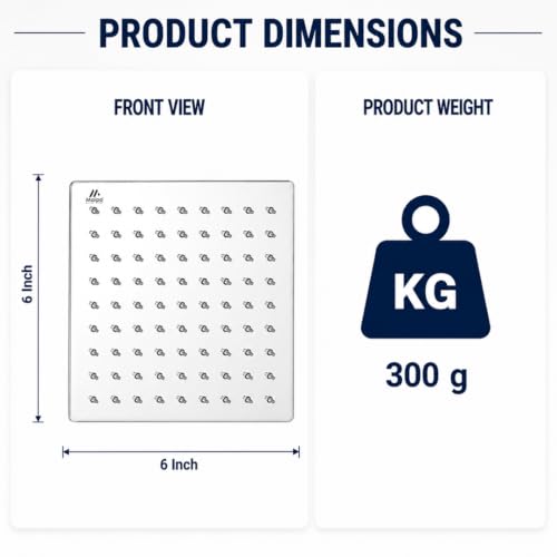 Image of Maipo Ultra Slim 6 Inch Square Rain Shower Head, Stainless Steel (SS) High Pressure Overhead Bathroom Shower Head, Chrome Finish, Anti-Clog Silicone Nozzles, Easy Installation