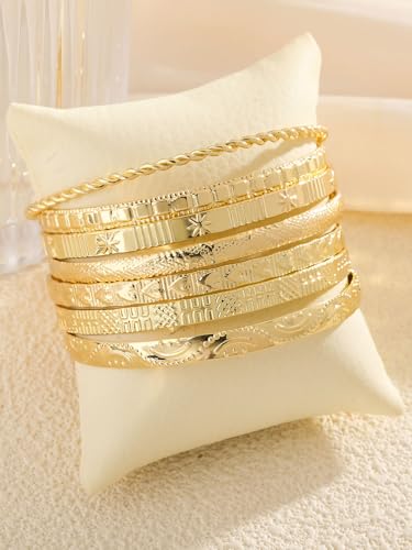 Fashion 18K Gold Plated Bangle Bracelets for Women Multi Layer Charm Indian Cuff Bracelet Stack Elegance Non Tarnish Minimalist Textured Adjustable Bracelet Set for Women Jewelry Gift4