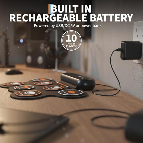 Image of Wireless Electronic Drum Set with 7 Pads, Portable Roll-Up Practice Kit for Kids & Beginners , Built-in Speaker, LED Lights, Recording & Headphone Output ,Includes Kick Pedal, Drum Sticks