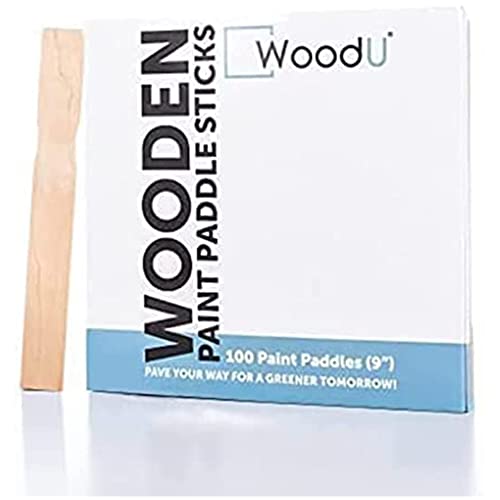 Woodu Natural Organic Wooden Popsicle Sticks For Crafts 9" Length-Paddle Sticks,For Waxing, Wedding,Ice Cream Sticks,Tongue Depressor And Mixing Paint-(Bulk Pack 100Pc) #TOP21