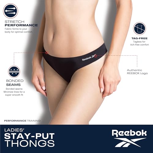 Reebok Women's Thong Underwear - 3 Pack or 6 Pack Performance Stretch Sexy Seamless Thong Panties for Women (Sizes: S-XL)2
