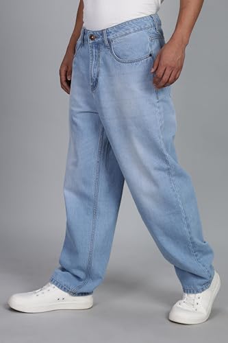 Image of INKD Men's Classic Relaxed Jeans - Mid-Rise | 100% Cotton | 5 Pocket Styling | Baggy Jeans for Man | Men's Bottomwear (Available in Plus Sizes)