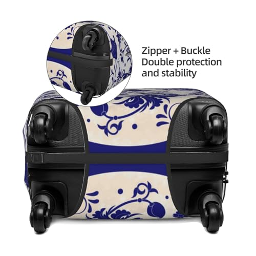 Blue And White Porcelain Pattern Luggage Cover TSA Approved Stylish Dust and Scratch Resistant Luggage Case Protector Washable Elasticated Luggage Covers for Kids and Adults4