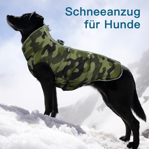 Katzinst Hundejacke Grosse Hunde, Ärmellose Wasserbeständig Schneemantel Hund, Hundemantel mit Bauchschutz, Fleecekragen Hundemantel Gefüttert für Große Hunde, Deutsche Dogge, Armee-Grün, 3XL