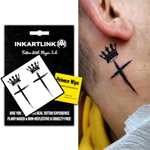 INKARTLINK revolutionary technology, semi permanent temporary tattoo, gift for cool guys, exquisite packaging, waterproof, cruelty-free, non-reflective (Crown Cross)