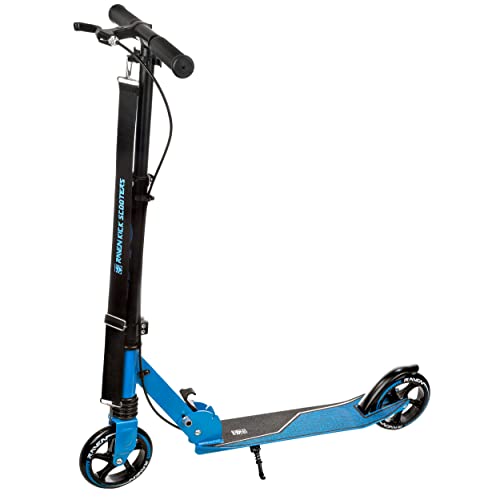 RAVEN Scooter Roller Tretroller Kickscooter für Kinder | klappbar | höhenverstellbar | Tragegurt (Epic Blue mit Handbremse, 145mm)