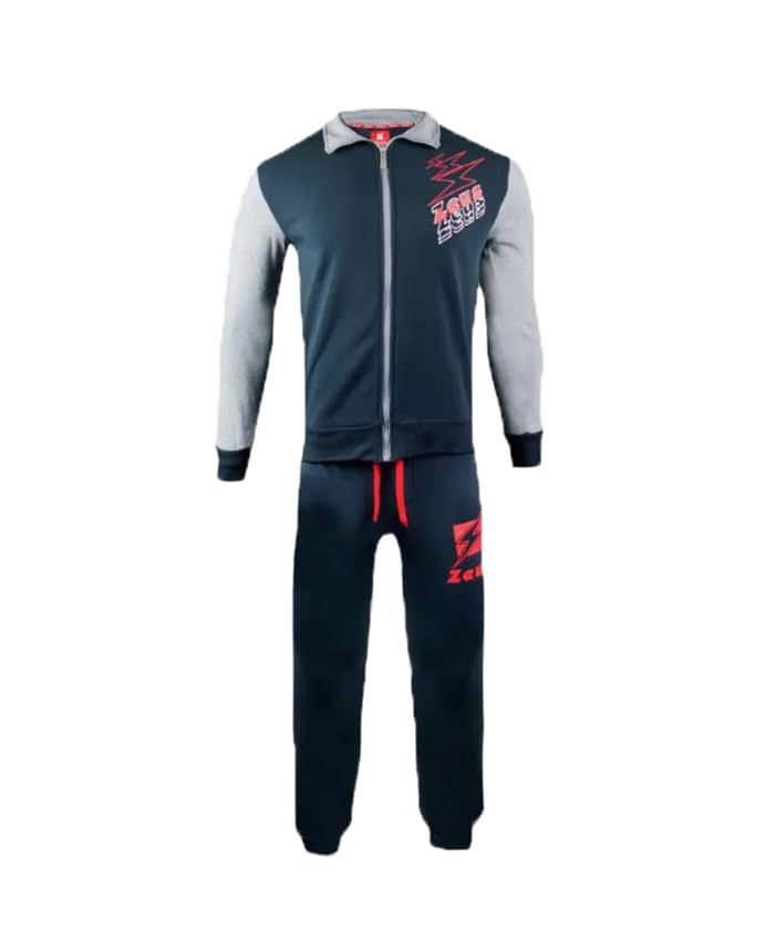Lupex Shop Tuta Completa Homewear Uomo in Cotone e Poliestere Felpato, Completo da Casa Maschile (IT, Testo, XXL, Regular, Regular, MZ03 Blu/Grigio Melange)