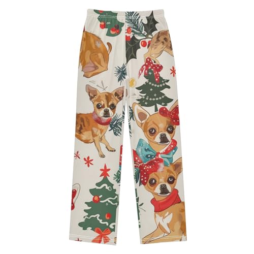 ZZXXB Chihuahua Xmas Tree Boys Long Pants Soft Trousers Elastic Waist Kids Lounge Bottoms with Pockets S-XL