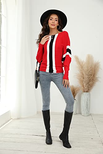 Image of FULIER Women Oversized Boat Neck Batwing Sleeves Dolman Knitted Sweaters Lightweight Pullovers Tops One Size