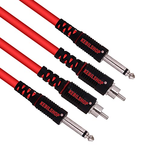 KEBILSHOP RCA to 1/4 Cable, Dual 6.35mm TS to RCA Stereo Interconnect Cable, 2 x 1/4 Inch Male TS to 2 Male Stereo Audio Adapter Cable - Red