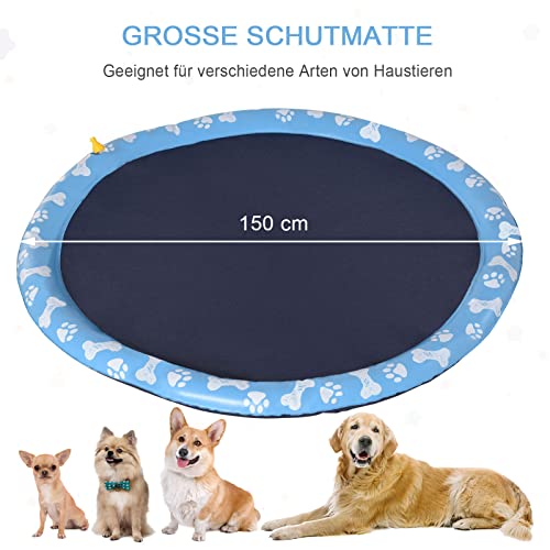 PawHut 150 cm Splash Sprinkler Pad für Hunde Spritz Wasserspiel Matte Wassersprinkler Anti-Rutsch Outdoor Kunststoff Blau