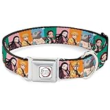 Aniplex of America ペット首輪、犬の首輪メタルシートベルトバックル、鬼滅の刃4文字グループポーズブロックマルチカラー15~24インチ幅1.0インチ