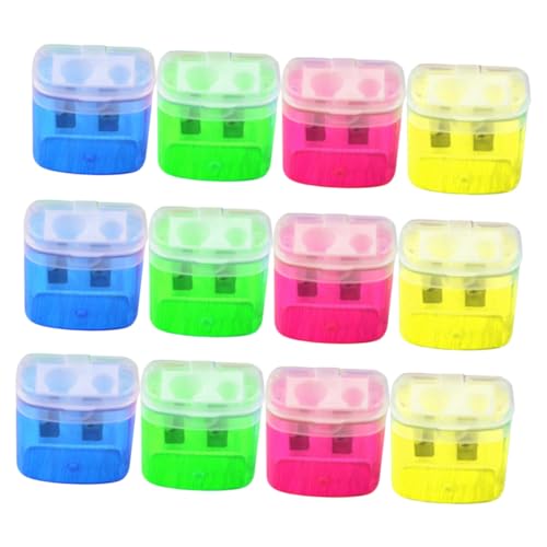 HOOTNEE Equipped Plastic Lid Box Manual Square Pencil Sharpener Dual Hole Sharpener for School Boys and Girls Office