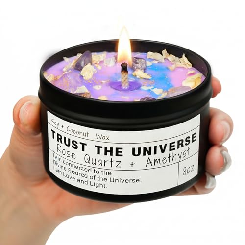 Trust the Universe Candle - Anxiety Relief Self Care Gift Meditation Spiritual Gift Crystal Candle Opium Scent (8oz)