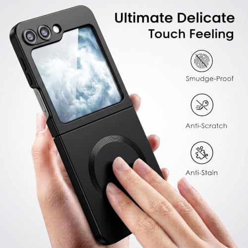 Image of amazon basics Premium Mag-Safe Case for Samsung Galaxy Z Flip 5 | Shockproof & Anti-Scratch Cover | Soft Silicone with Wireless Charging | Camera Lens Guard - Black