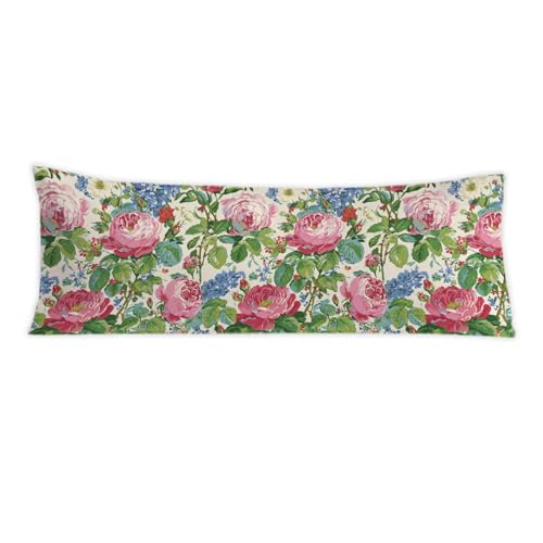 PIUD Vintage Rose Floral 20x54 Body Pillow Cover, French Country Blooming Garden Rose Flower Decorative Long Body Pillow Cases for Bed Couch