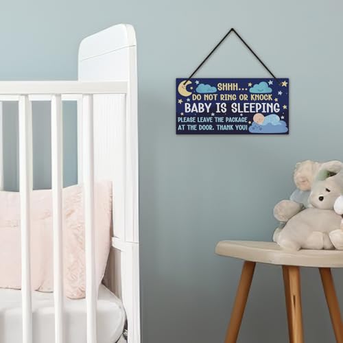 Image of Putuo Decor Sleeping Door Sign for Front Door PVC Do Not Disturb Door Hanger Sign Shhh Sleeping Do Not Knock or Ring Doorbell Door Hanger Sign for Home Room Nursery Kindergarten Decor